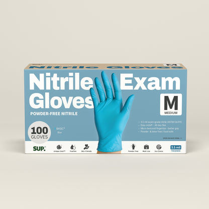 BASIC+ Nitrile Gloves, 100 Count, Powder &amp; Latex Free Medical Non-Sterile Disposable Glove, Blue