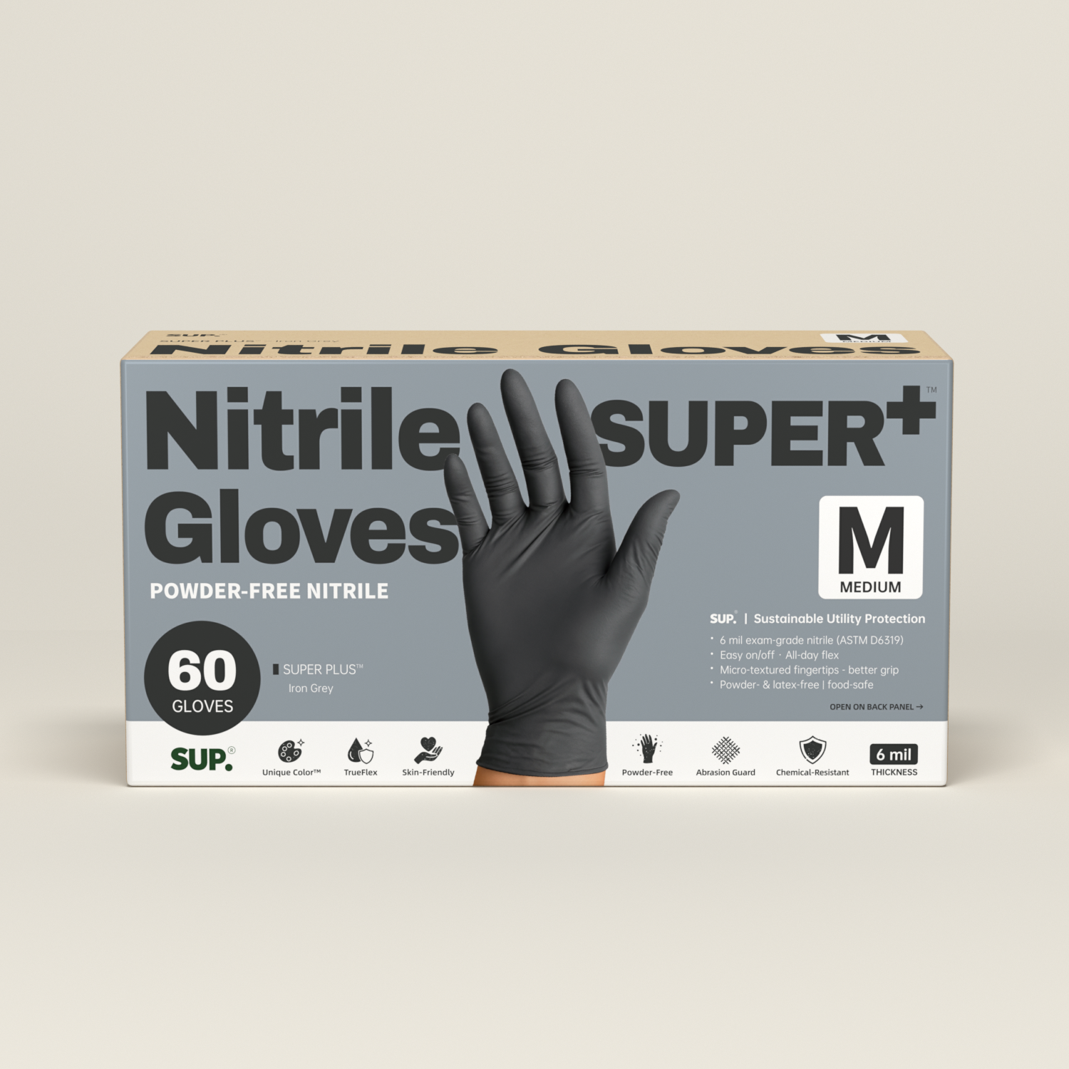 SUPER+ Black Nitrile Gloves HEAVY DUTY 6 Mil Disposable Chemical Resistant Powder &amp; Latex Free Medical Cooking Cleaning 60 Ct