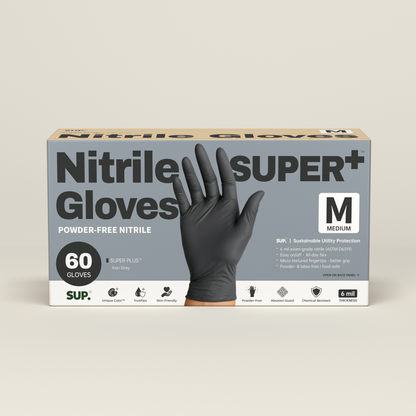SUPER+ Black Nitrile Gloves HEAVY DUTY 6 Mil Disposable Chemical Resistant Powder &amp; Latex Free Medical Cooking Cleaning 60 Ct