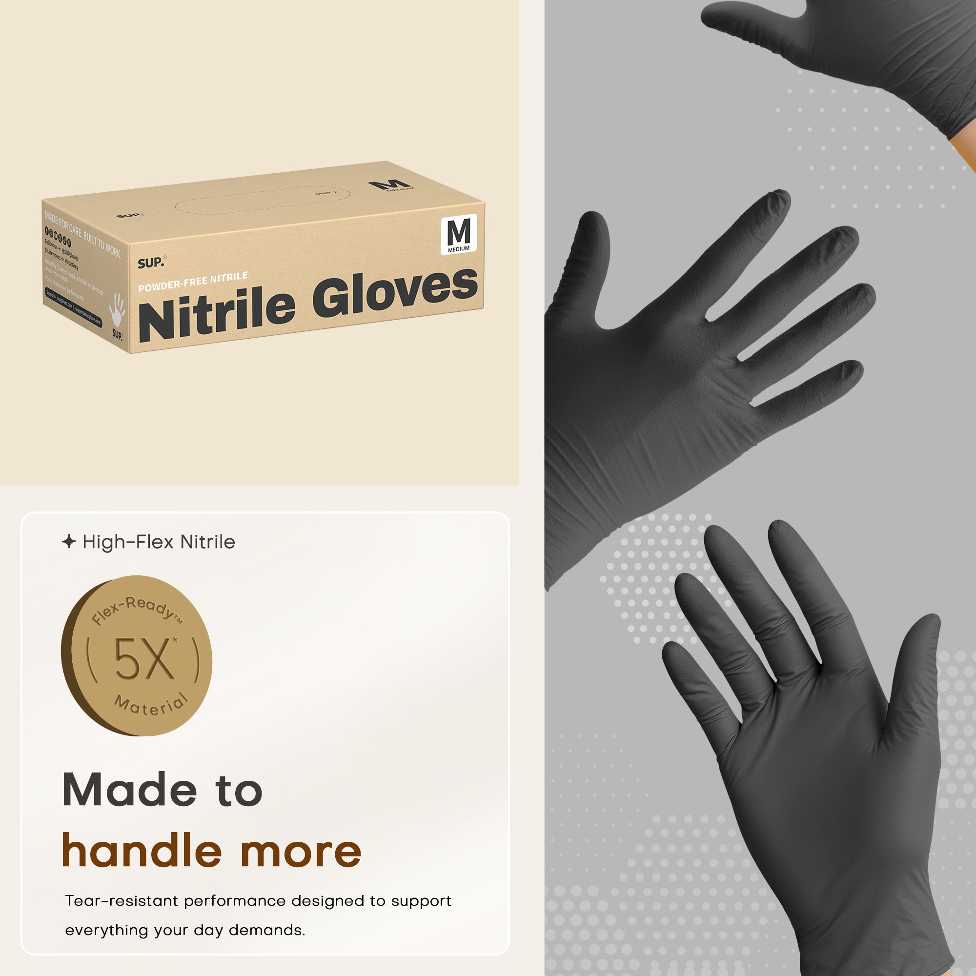 BASIC+ Nitrile Gloves, 100 Count, Powder &amp; Latex Free Medical Non-Sterile Disposable Glove, Black