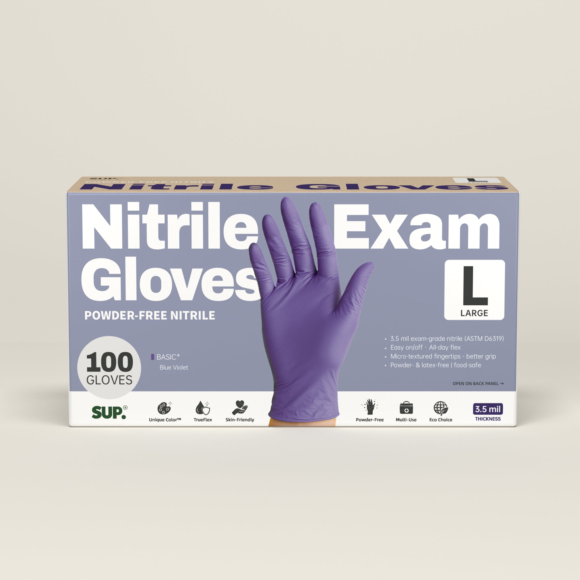 BASIC+ Nitrile Gloves, 100 Count, Powder &amp; Latex Free Medical Non-Sterile Disposable Glove, Blue Violet