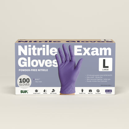 BASIC+ Nitrile Gloves, 100 Count, Powder &amp; Latex Free Medical Non-Sterile Disposable Glove, Blue Violet