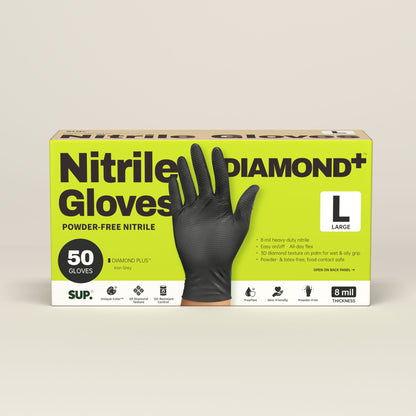 DIAMOND PLUS™ HEAVY DUTY Nitrile Gloves 8 Mil Diamond Texture Disposable Powder &amp; Latex Free For Multi-use Household Home Cleaning Cooking Gardening Black 50 Ct