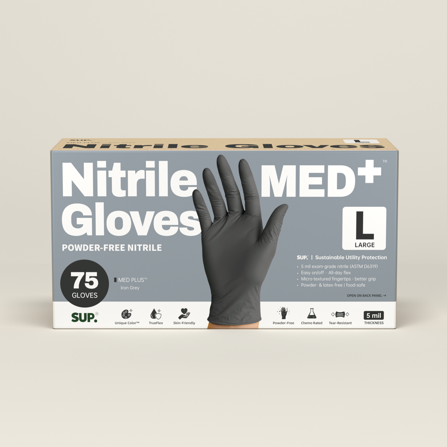 SUP MED+ Black Nitrile Gloves, 5 MIL Extra Durable Medical Disposable Gloves Latex &amp; Powder Free Food Safe Cooking 75 Ct