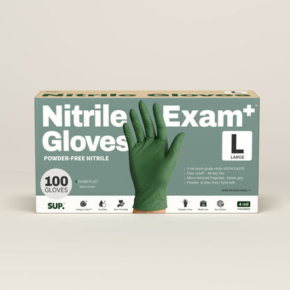 SUP Nitrile Gloves, 100 Count, Powder &amp; Latex Free Medical Non-Sterile Disposable Glove, Green