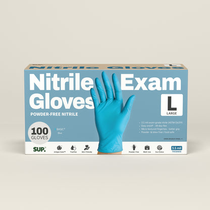 BASIC+ Nitrile Gloves, 100 Count, Powder &amp; Latex Free Medical Non-Sterile Disposable Glove, Blue