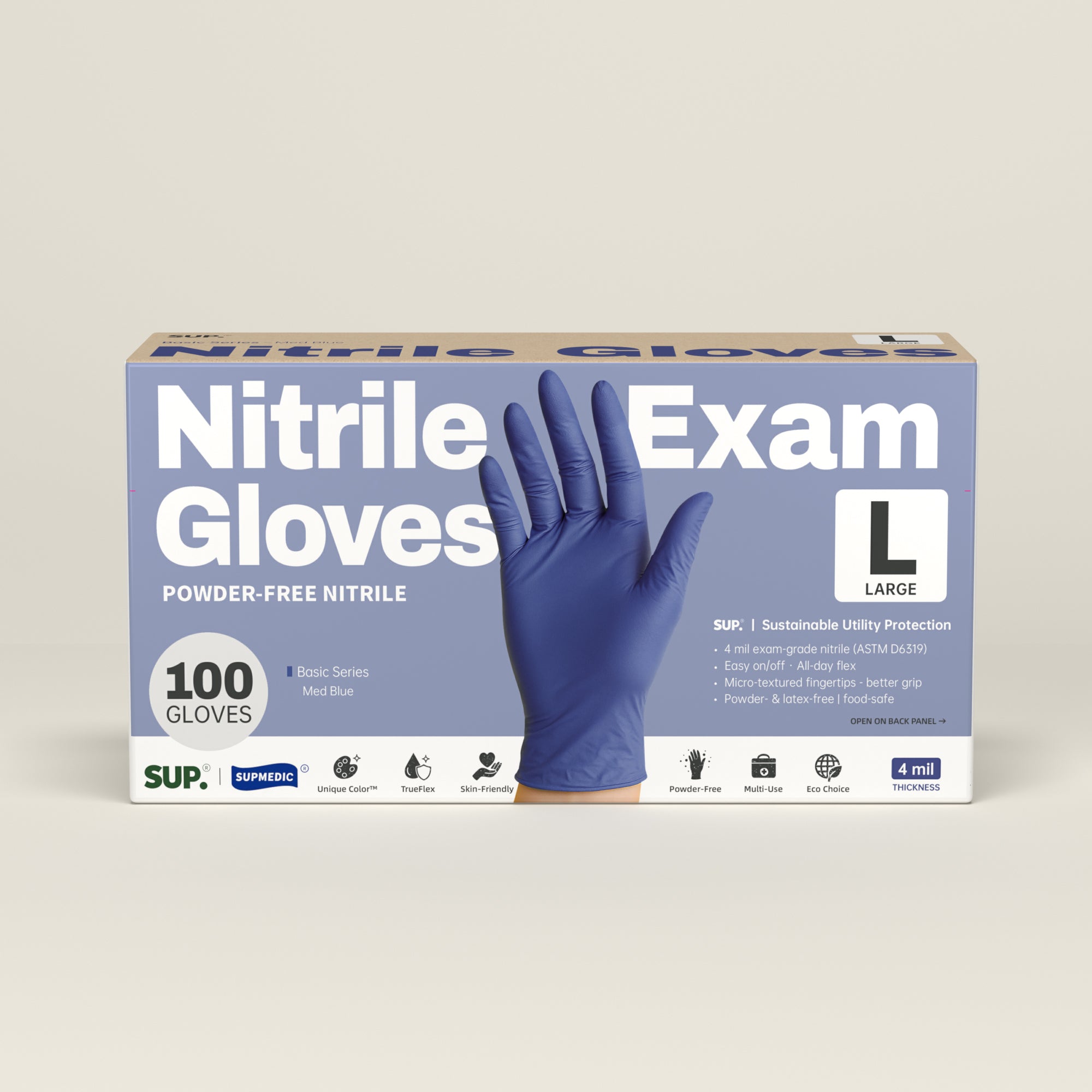 BASIC Series Nitrile Gloves, 100 Count, Powder &amp; Latex Free Medical Non-Sterile Disposable Glove, Med Blue