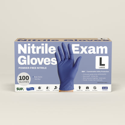 BASIC Series Nitrile Gloves, 100 Count, Powder &amp; Latex Free Medical Non-Sterile Disposable Glove, Med Blue