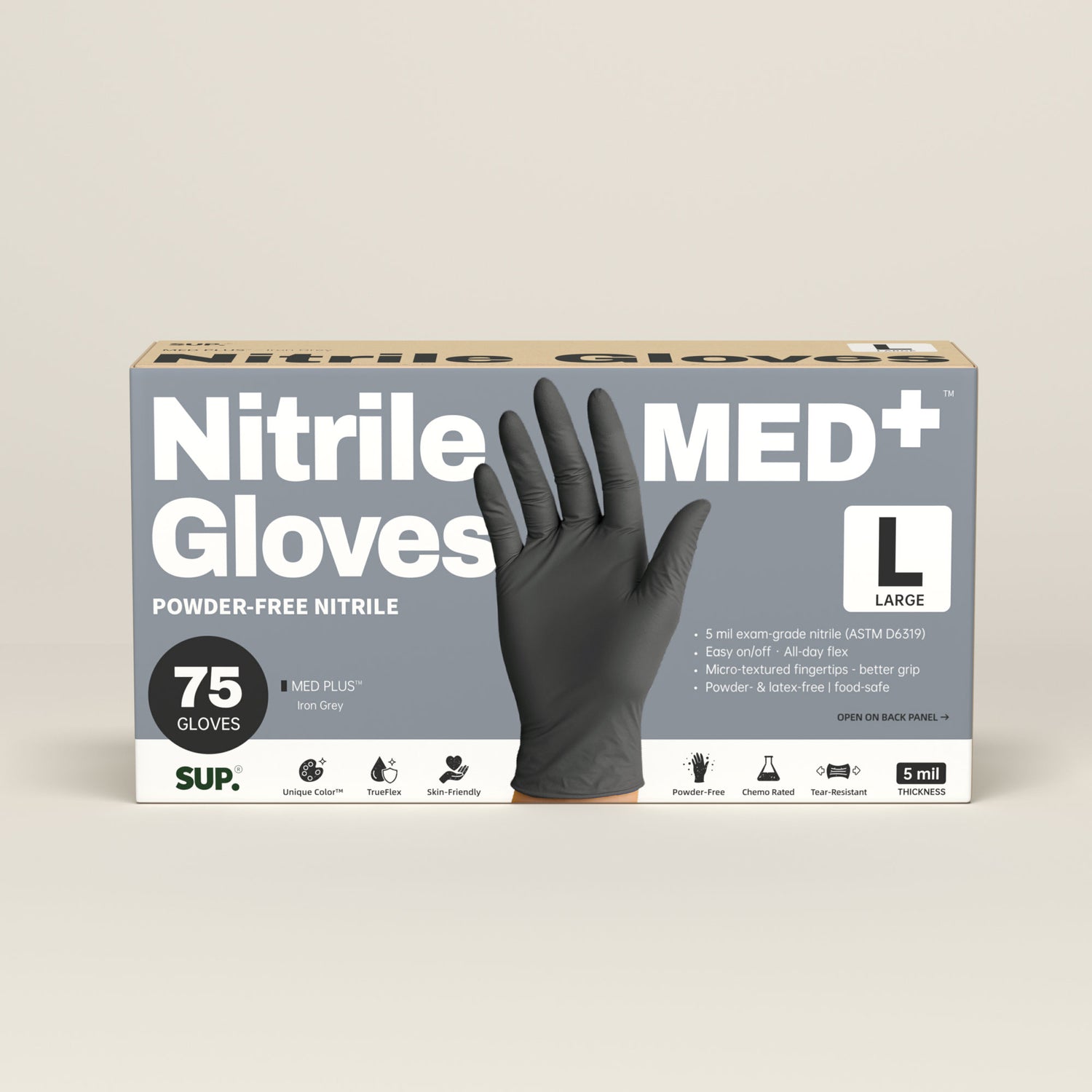 MED+ Black Nitrile Gloves, 5 MIL Medical Disposable Gloves Latex &amp; Powder Free 75 Ct