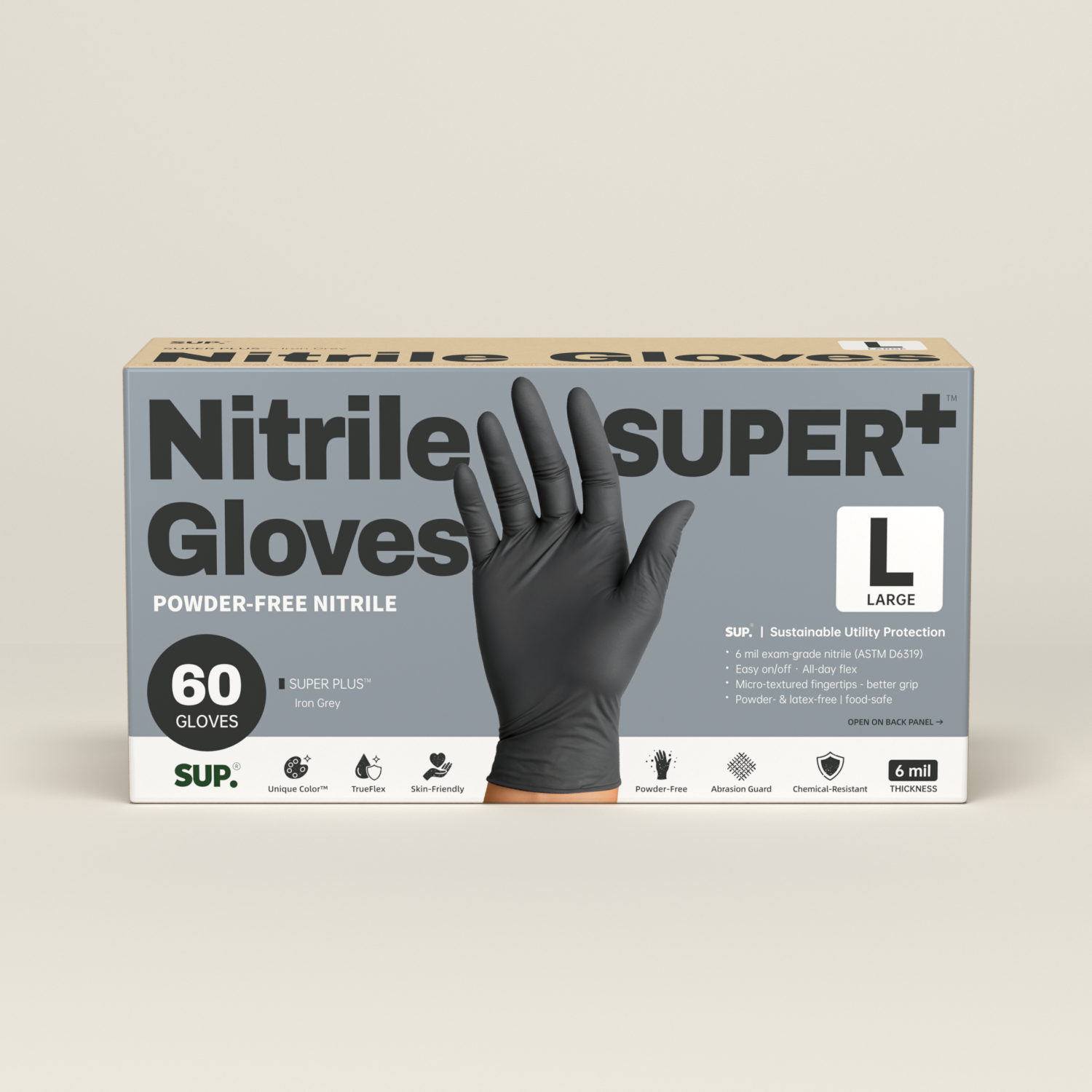 SUPER+ Black Nitrile Gloves HEAVY DUTY 6 Mil Disposable Chemical Resistant Powder &amp; Latex Free Medical Cooking Cleaning 60 Ct