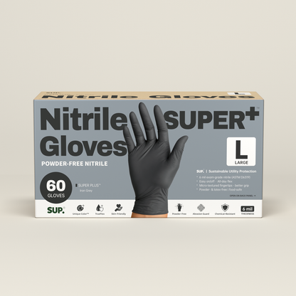SUPER+ Black Nitrile Gloves HEAVY DUTY 6 Mil Disposable Chemical Resistant Powder &amp; Latex Free Medical Cooking Cleaning 60 Ct