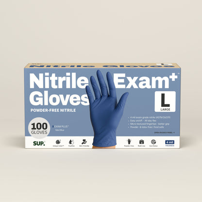 SUP Nitrile Gloves, 100 Count, Powder &amp; Latex Free Medical Non-Sterile Disposable Glove, Blue