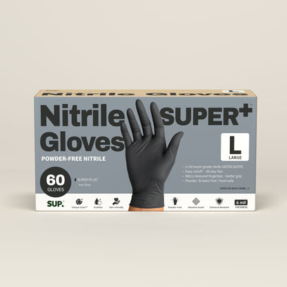 SUPER+ Black Nitrile Gloves HEAVY DUTY 6 Mil Disposable Powder &amp; Latex Free Medical For Multi-use Household Home Cleaning Cooking Gardening 60 Ct
