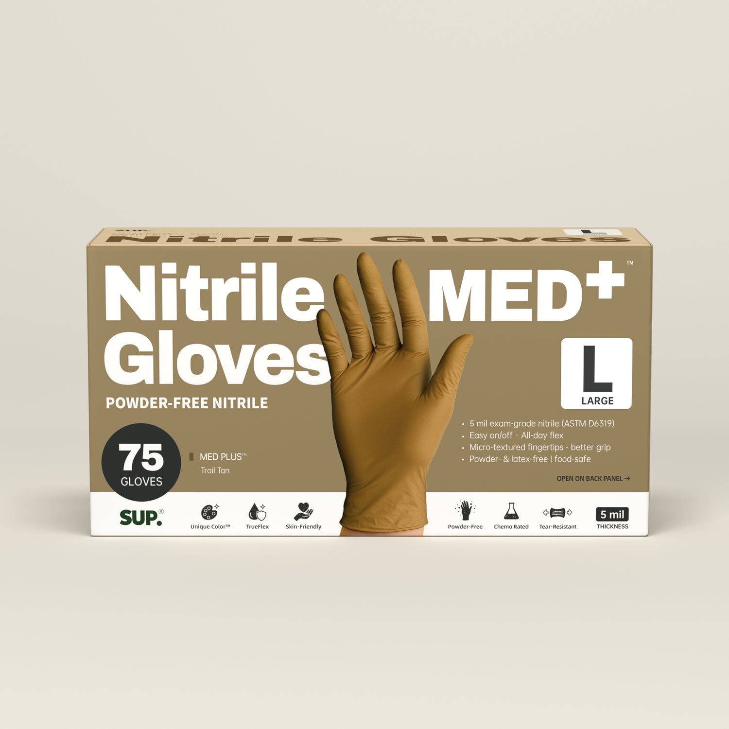 SUP Disposable Nitrile Gloves, 100 Count, Tan