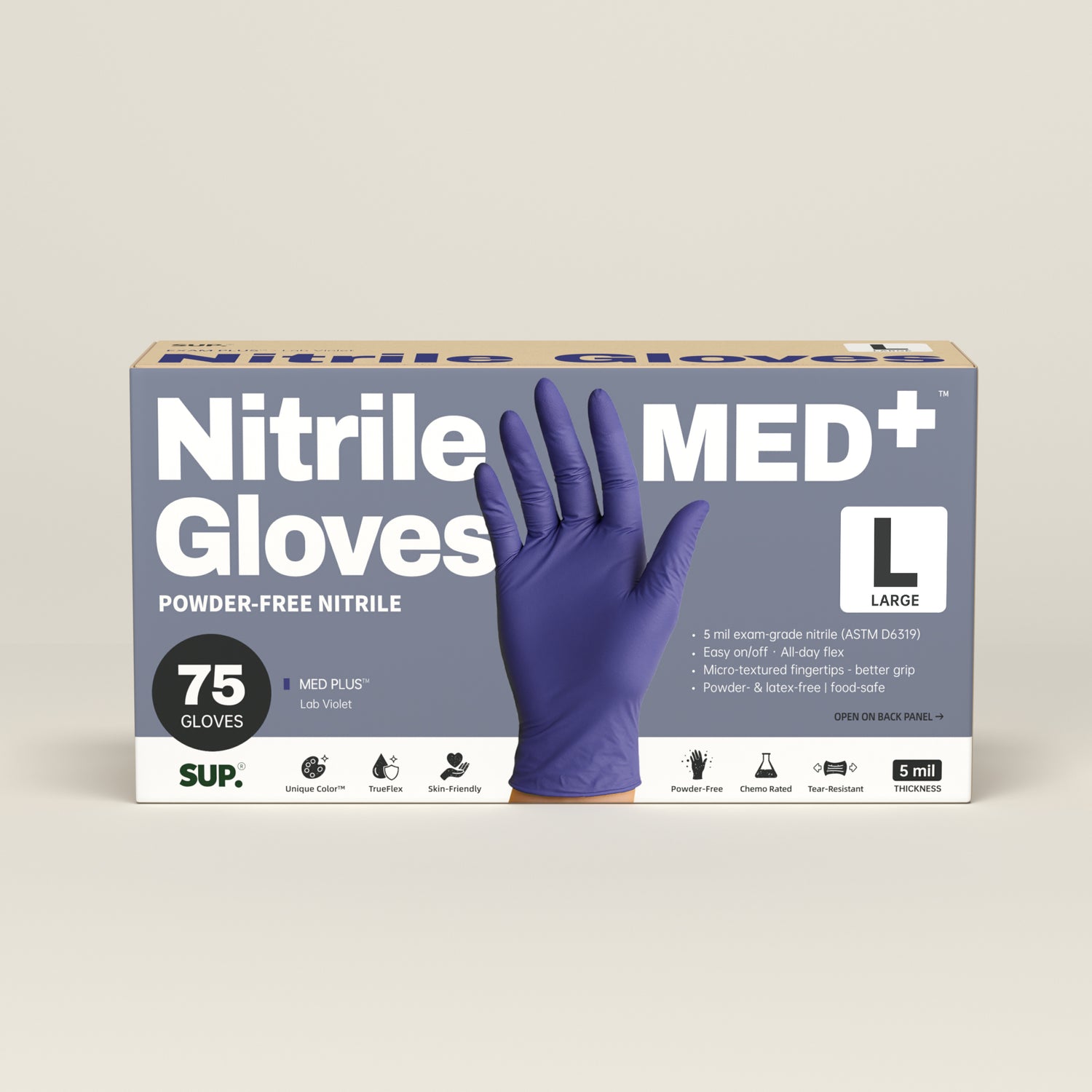 MED+ Nitrile Gloves, 5 MIL Medical Disposable Gloves Latex &amp; Powder Free 75 Ct Blue Violet