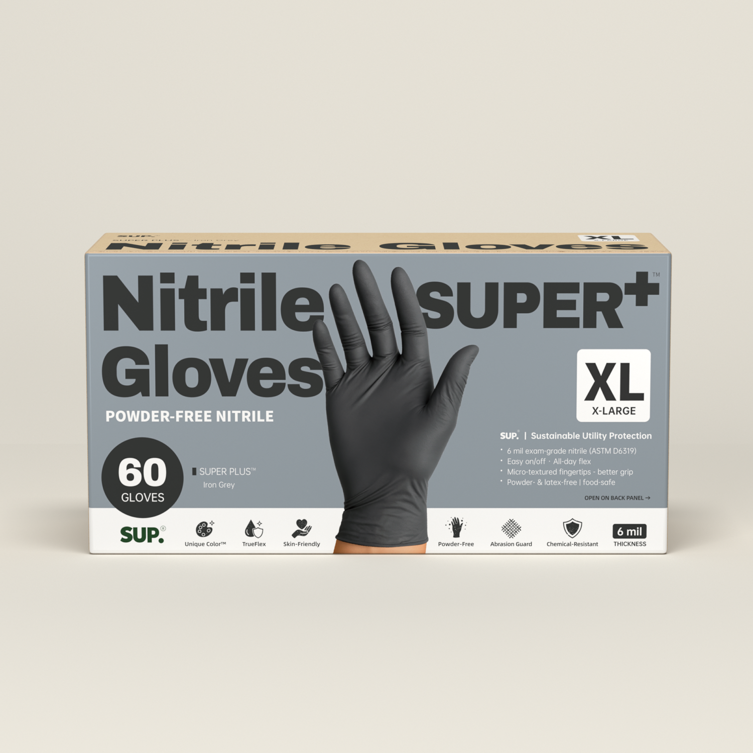 SUPER+ Black Nitrile Gloves HEAVY DUTY 6 Mil Disposable Chemical Resistant Powder &amp; Latex Free Medical Cooking Cleaning 60 Ct