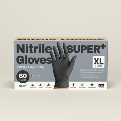 SUPER+ Black Nitrile Gloves HEAVY DUTY 6 Mil Disposable Chemical Resistant Powder &amp; Latex Free Medical Cooking Cleaning 60 Ct