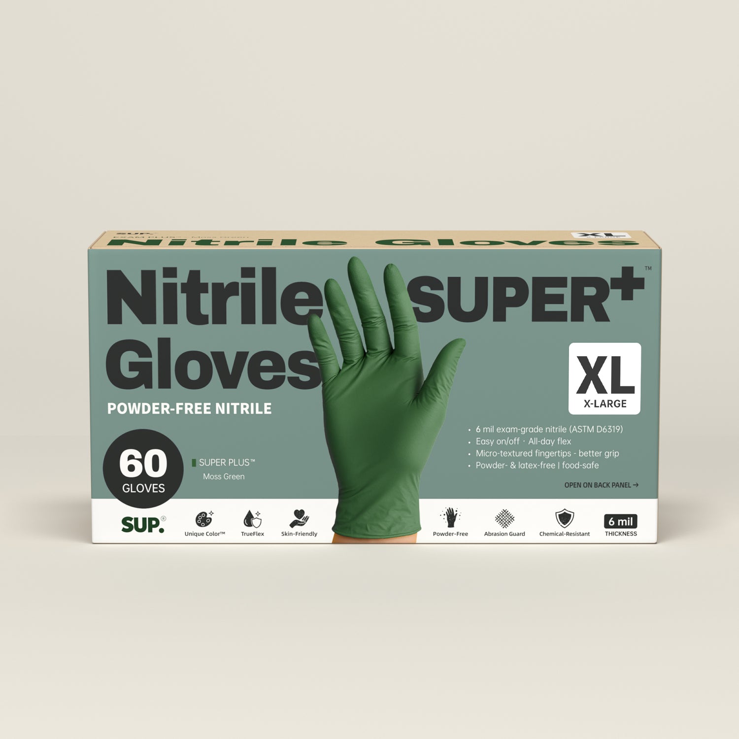 SUPER+ Nitrile Gloves HEAVY DUTY 6 Mil Disposable Powder &amp; Latex Free Medical For Multi-use Household Home Cleaning Cooking Gardening 60 Ct Green
