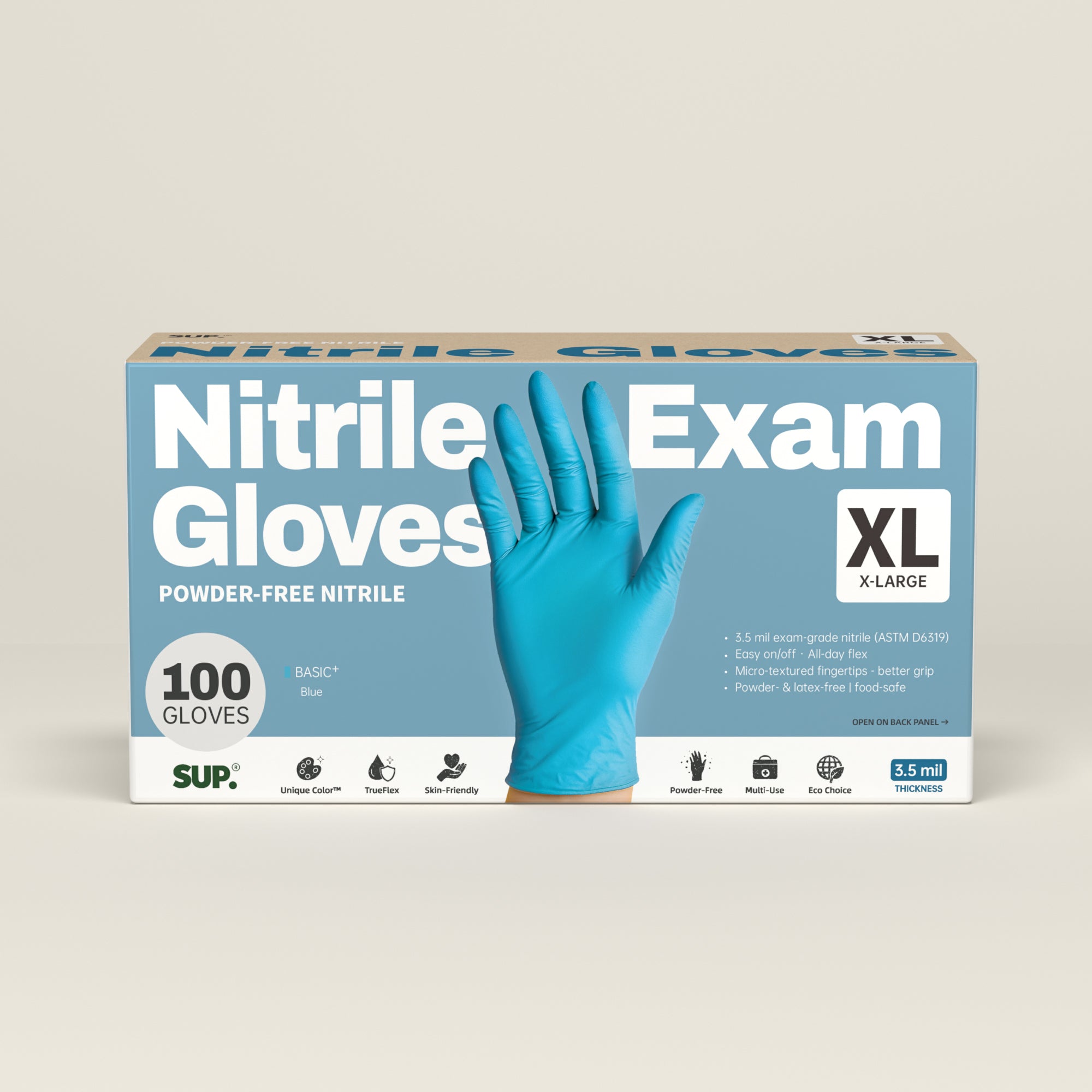 BASIC+ Nitrile Gloves, 100 Count, Powder &amp; Latex Free Medical Non-Sterile Disposable Glove, Blue