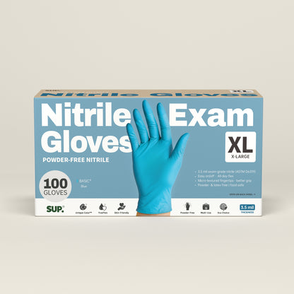 BASIC+ Nitrile Gloves, 100 Count, Powder &amp; Latex Free Medical Non-Sterile Disposable Glove, Blue