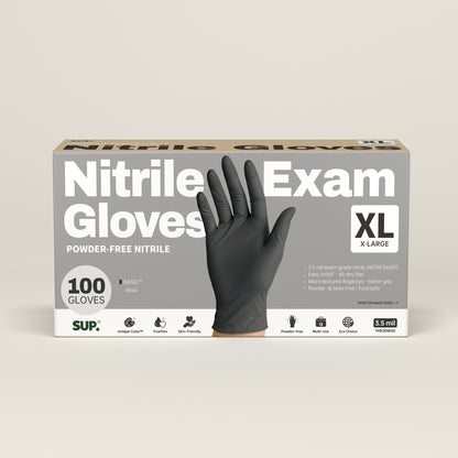 BASIC+ Nitrile Gloves, 100 Count, Powder &amp; Latex Free Medical Non-Sterile Disposable Glove, Black