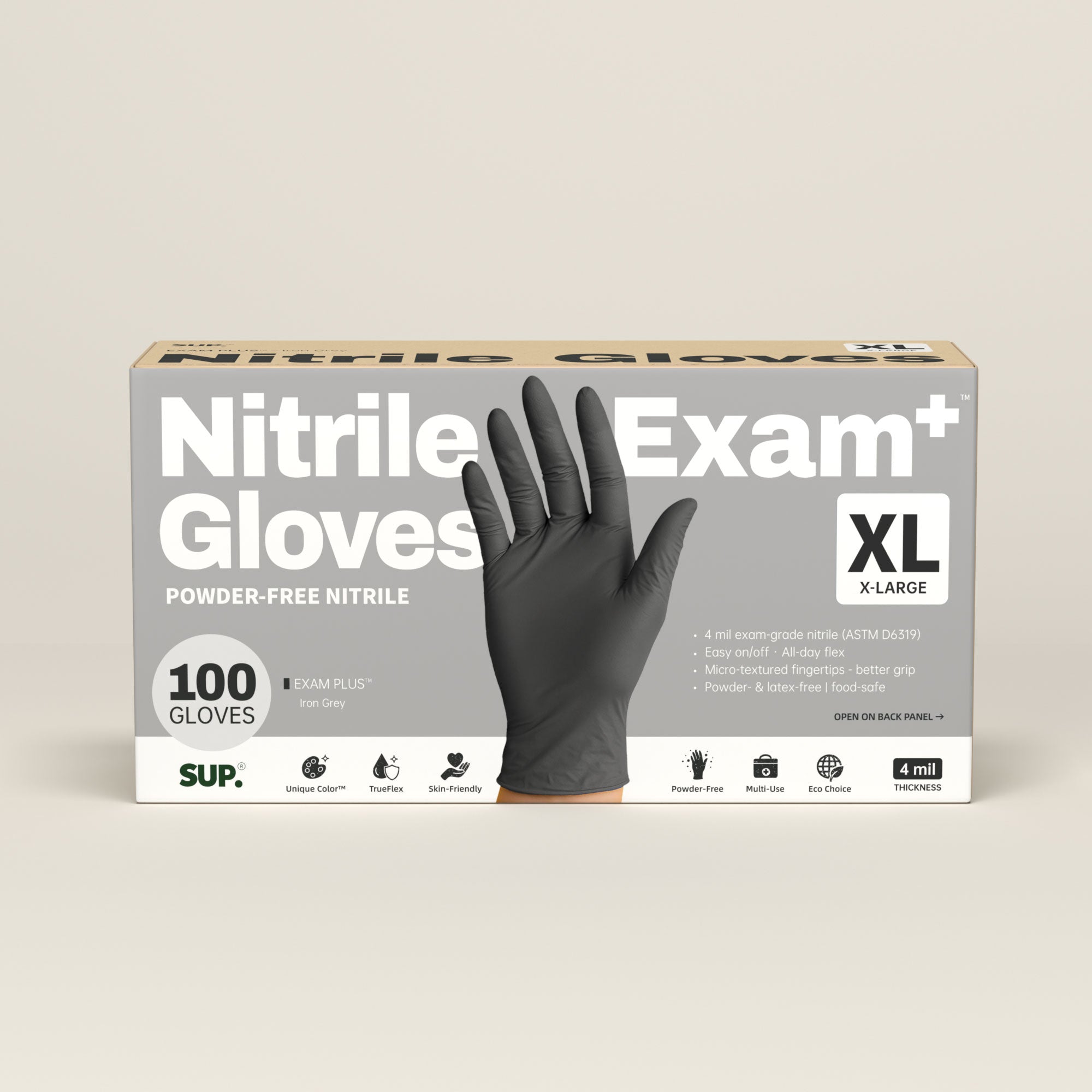 SUP Nitrile Gloves, 100 Count, Powder &amp; Latex Free Medical Non-Sterile Disposable Glove, Black