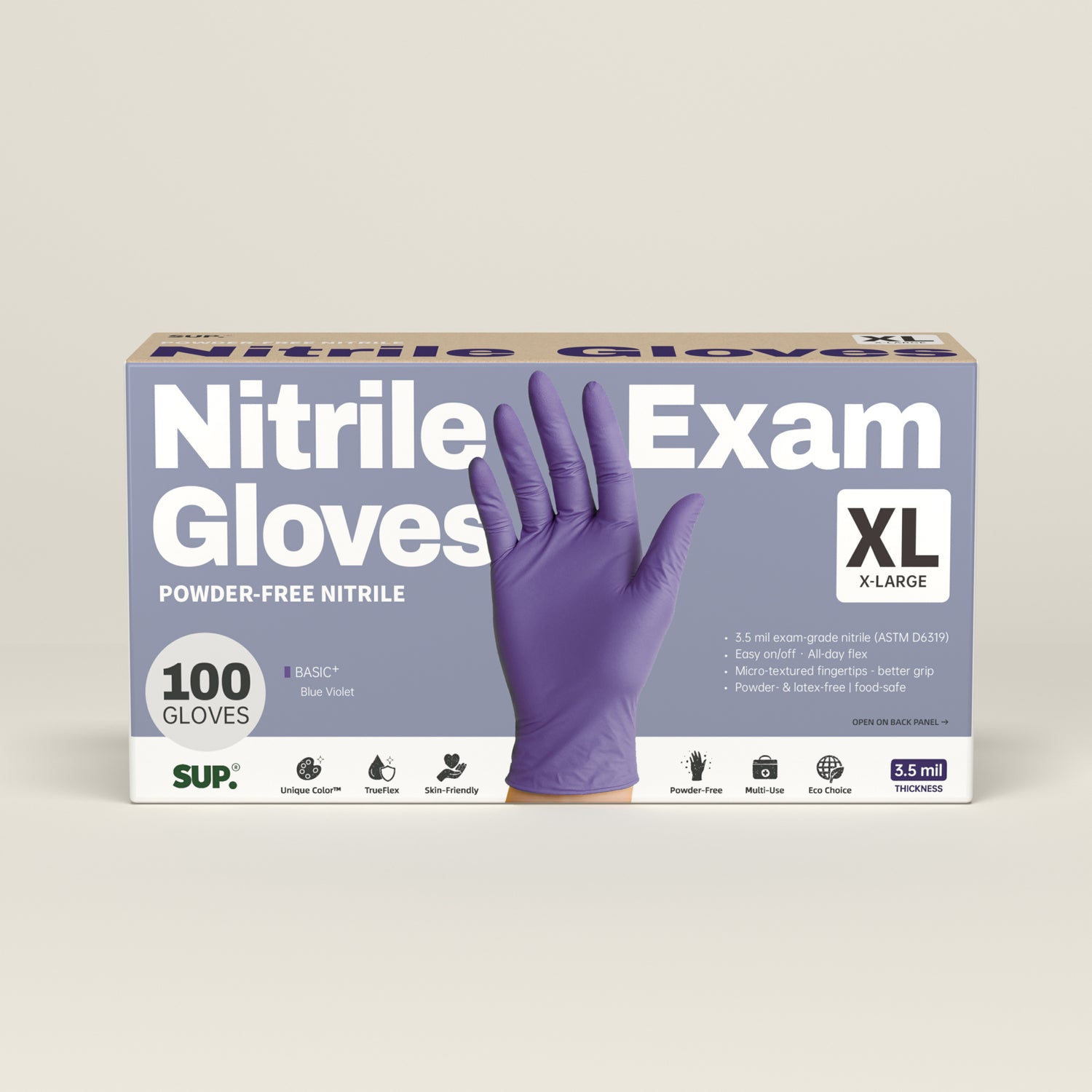 BASIC+ Nitrile Gloves, 100 Count, Powder &amp; Latex Free Medical Non-Sterile Disposable Glove, Blue Violet