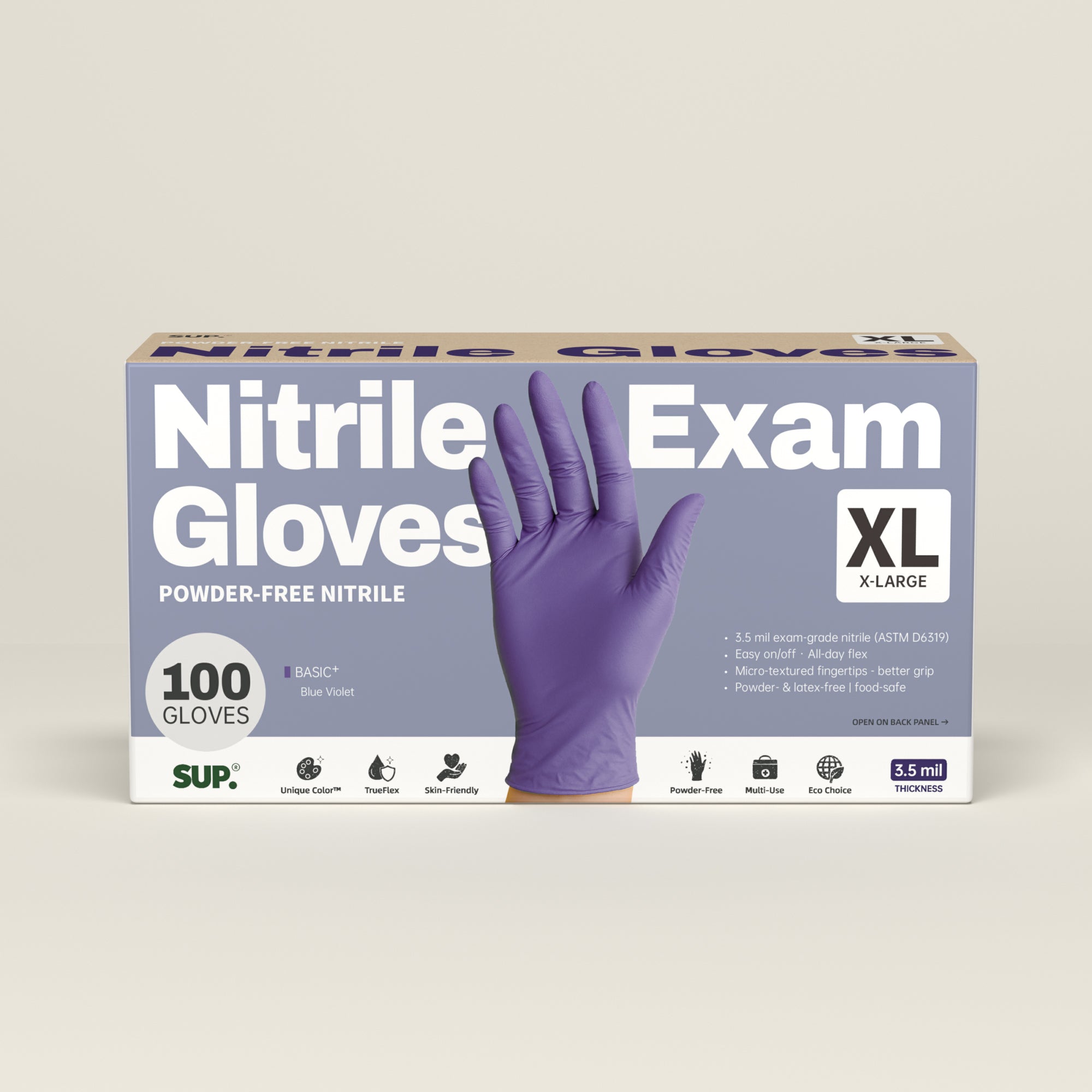 BASIC+ Nitrile Gloves, 100 Count, Powder &amp; Latex Free Medical Non-Sterile Disposable Glove, Blue Violet