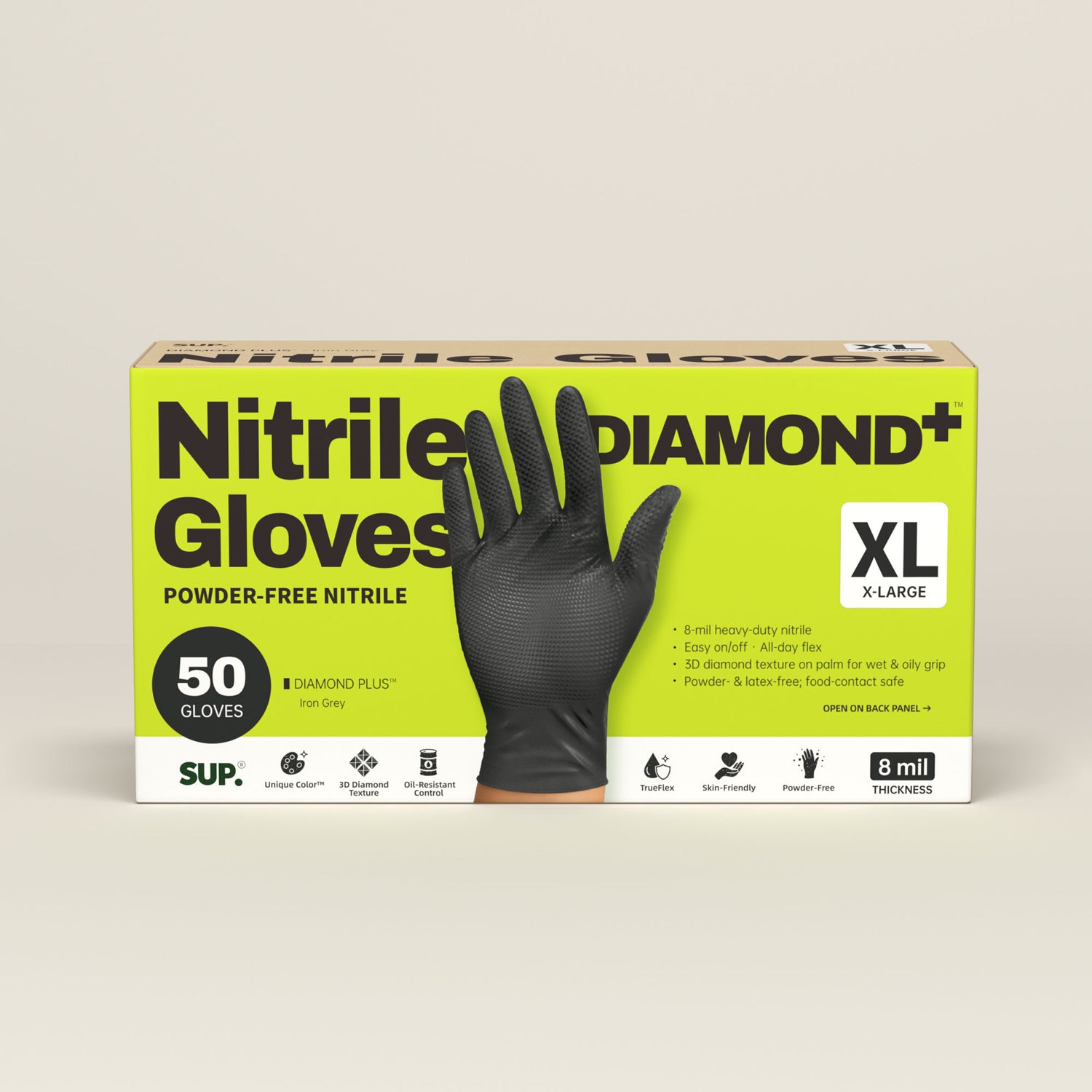 DIAMOND PLUS™ HEAVY DUTY Nitrile Gloves 8 Mil Diamond Texture Disposable Powder &amp; Latex Free For Multi-use Household Home Cleaning Cooking Gardening Black 50 Ct