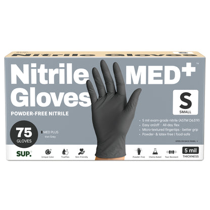 SUP MED+ Black Nitrile Gloves, 5 MIL Extra Durable Medical Disposable Gloves Latex &amp; Powder Free Food Safe Cooking 75 Ct