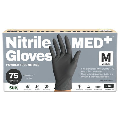 SUP MED+ Black Nitrile Gloves, 5 MIL Extra Durable Medical Disposable Gloves Latex &amp; Powder Free Food Safe Cooking 75 Ct