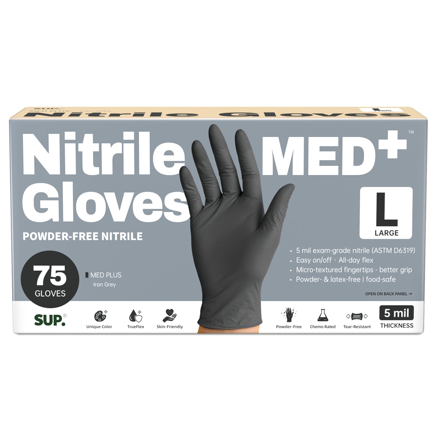 SUP MED+ Black Nitrile Gloves, 5 MIL Extra Durable Medical Disposable Gloves Latex &amp; Powder Free Food Safe Cooking 75 Ct