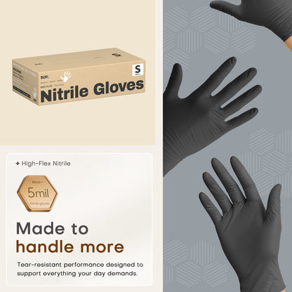 SUP MED+ Black Nitrile Gloves, 5 MIL Extra Durable Medical Disposable Gloves Latex &amp; Powder Free Food Safe Cooking 75 Ct