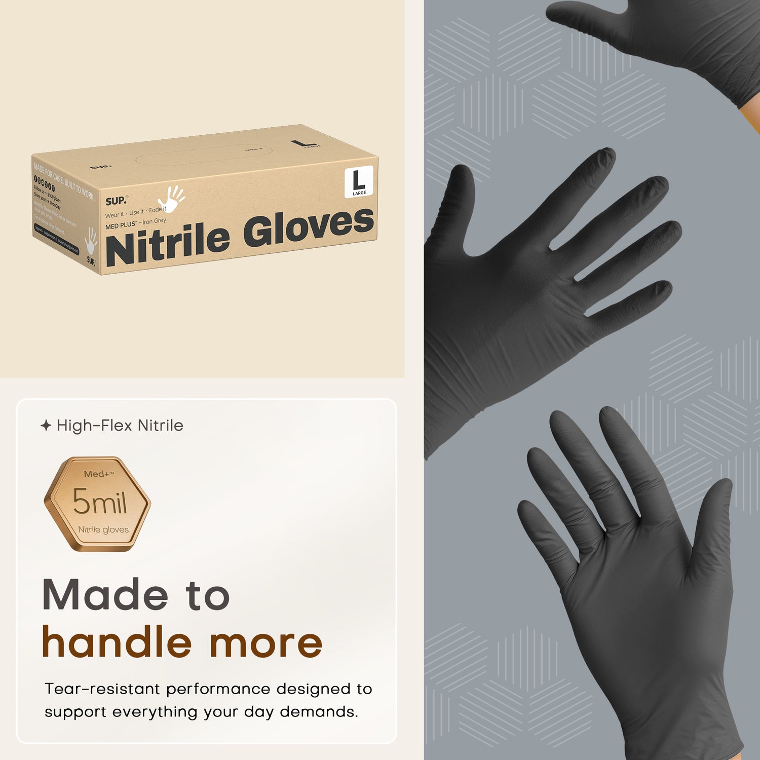 SUP MED+ Black Nitrile Gloves, 5 MIL Extra Durable Medical Disposable Gloves Latex &amp; Powder Free Food Safe Cooking 75 Ct
