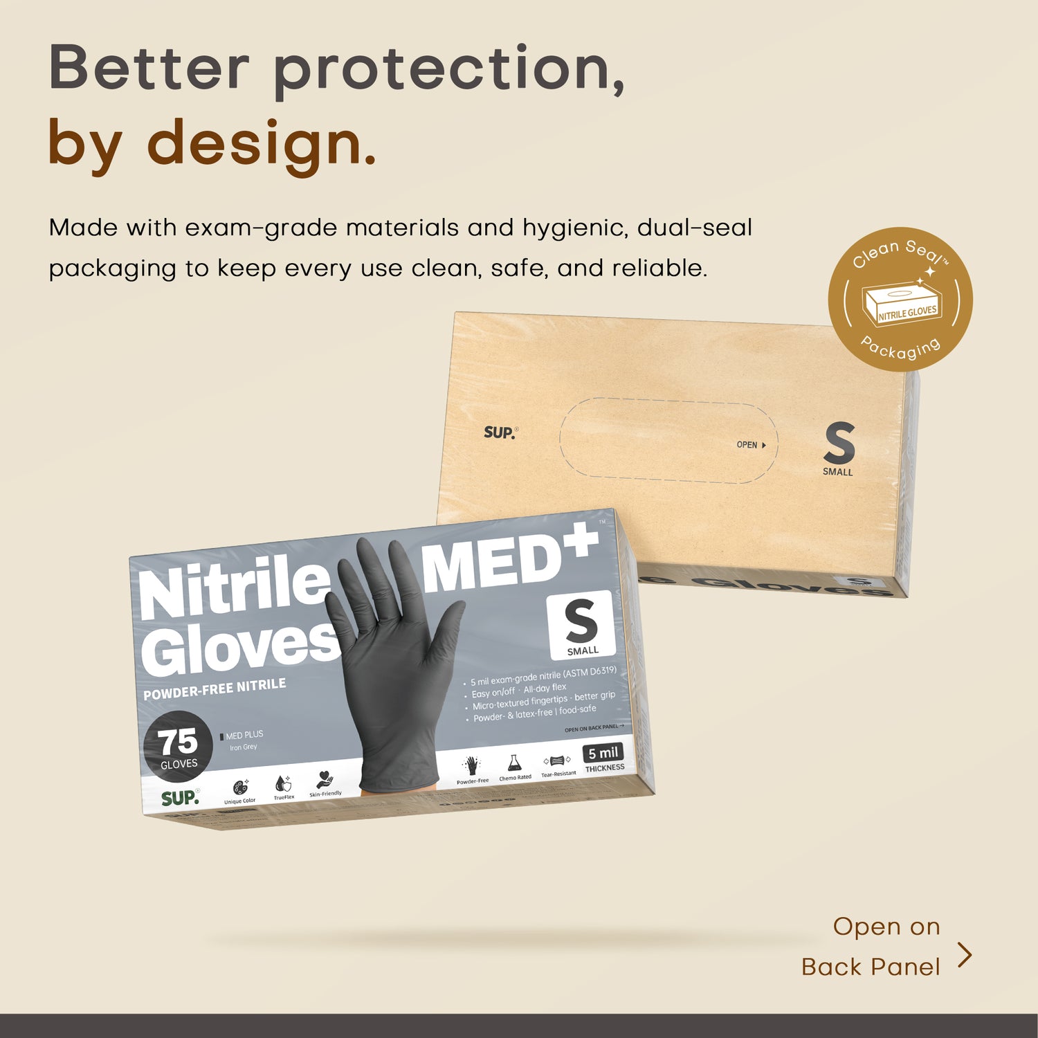 SUP MED+ Black Nitrile Gloves, 5 MIL Extra Durable Medical Disposable Gloves Latex &amp; Powder Free Food Safe Cooking 75 Ct