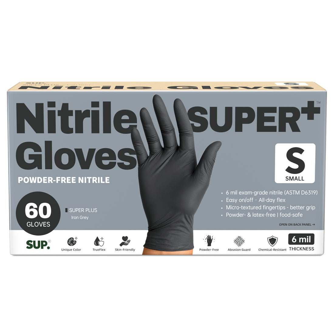 SUPER+ Black Nitrile Gloves HEAVY DUTY 6 Mil Disposable Chemical Resistant Powder &amp; Latex Free Medical Cooking Cleaning 60 Ct