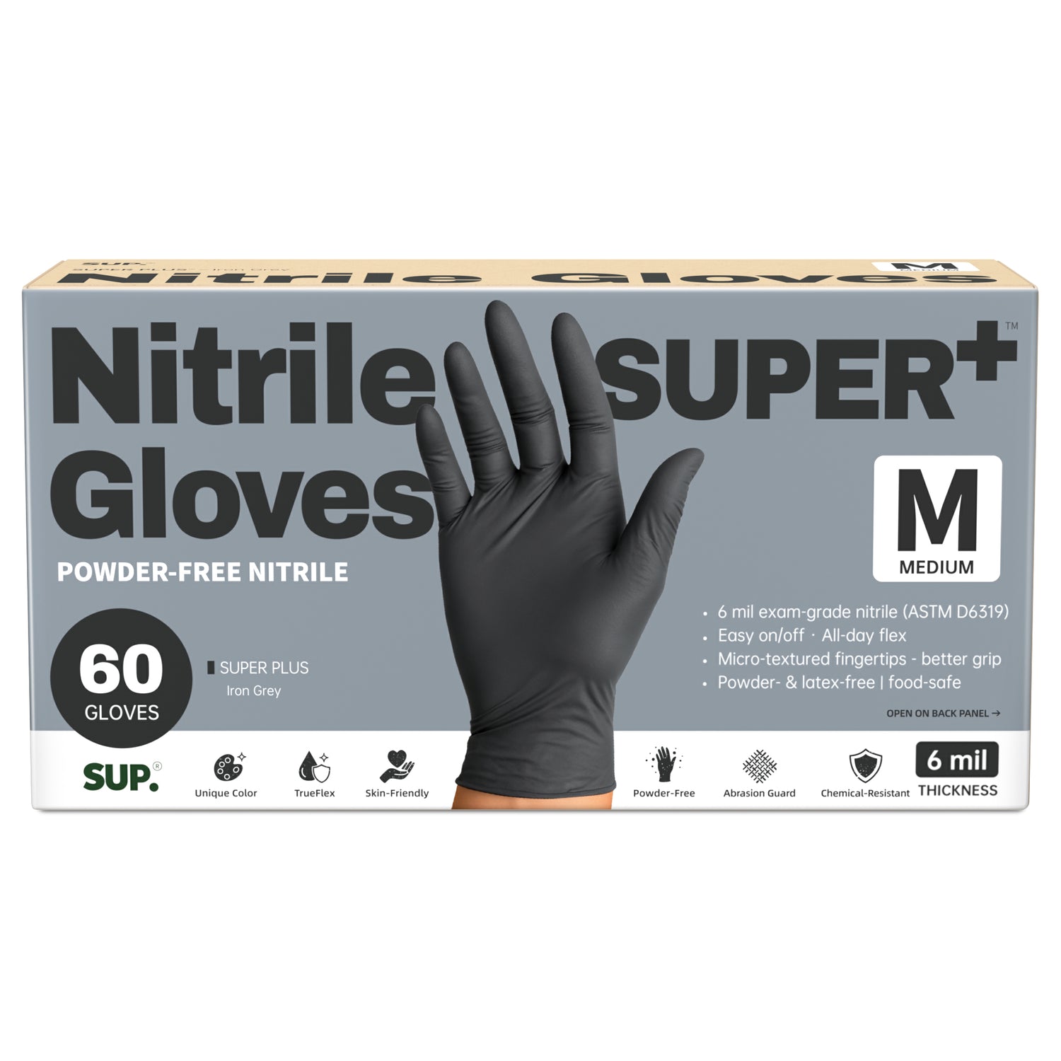SUPER+ Black Nitrile Gloves HEAVY DUTY 6 Mil Disposable Chemical Resistant Powder &amp; Latex Free Medical Cooking Cleaning 60 Ct