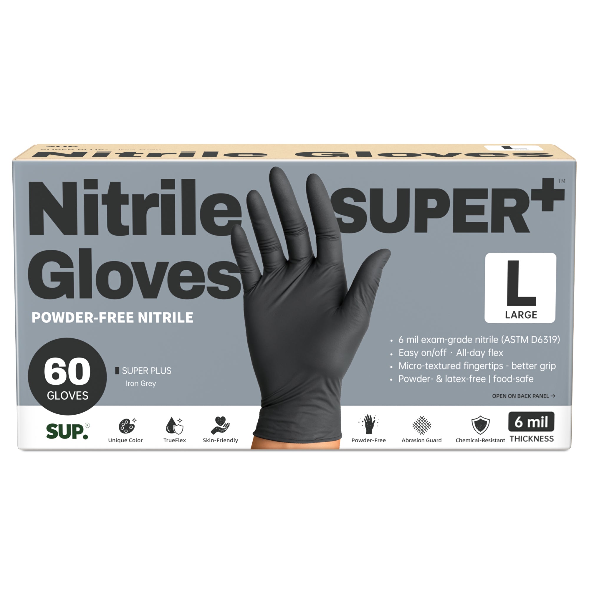 SUPER+ Black Nitrile Gloves HEAVY DUTY 6 Mil Disposable Chemical Resistant Powder &amp; Latex Free Medical Cooking Cleaning 60 Ct
