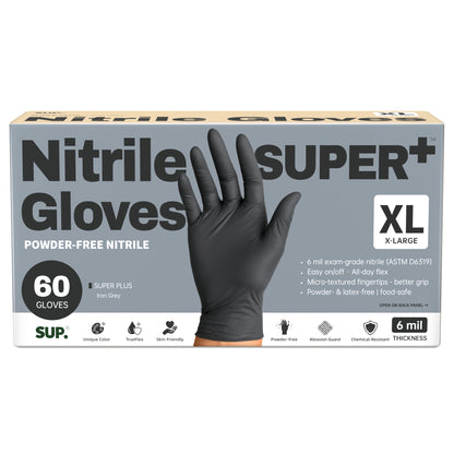 SUPER+ Black Nitrile Gloves HEAVY DUTY 6 Mil Disposable Chemical Resistant Powder &amp; Latex Free Medical Cooking Cleaning 60 Ct