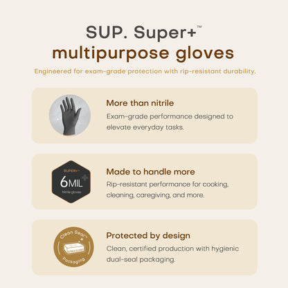 SUPER+ Black Nitrile Gloves HEAVY DUTY 6 Mil Disposable Chemical Resistant Powder &amp; Latex Free Medical Cooking Cleaning 60 Ct