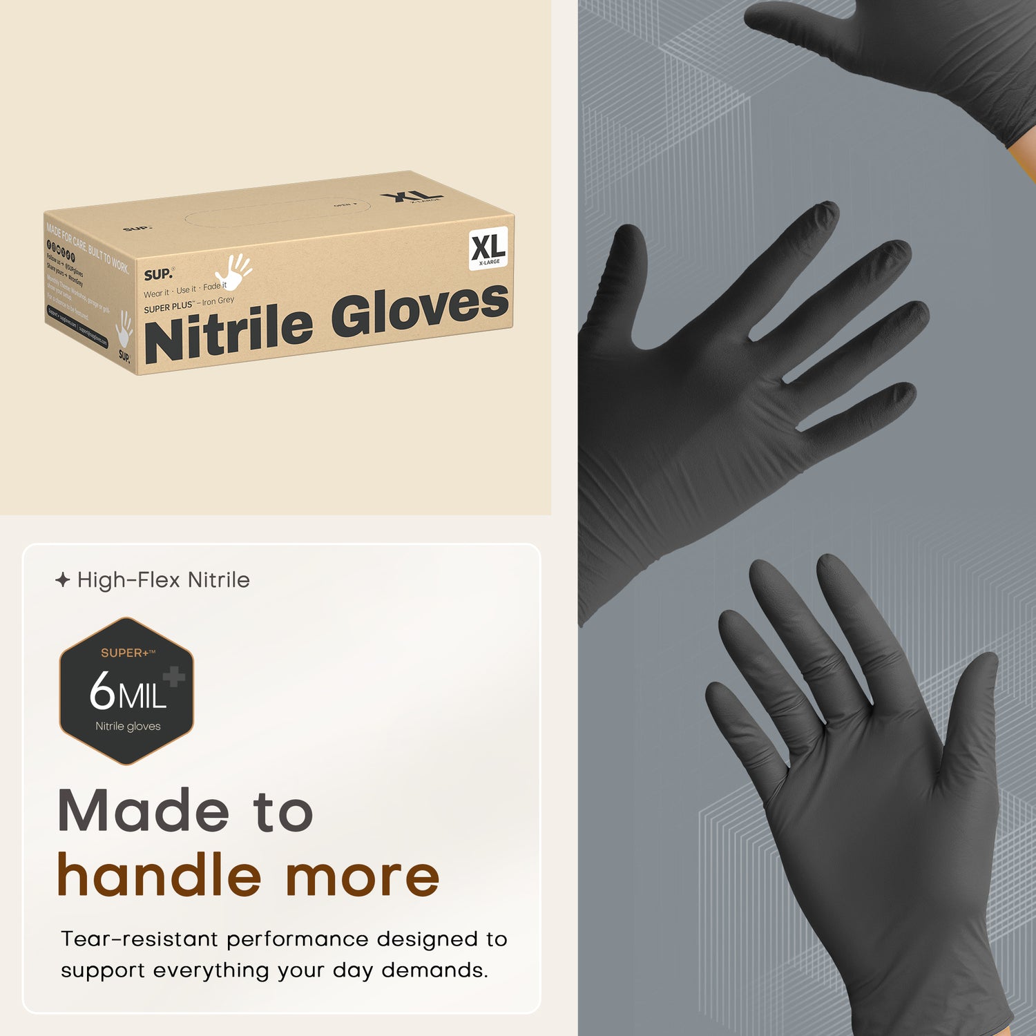 SUPER+ Black Nitrile Gloves HEAVY DUTY 6 Mil Disposable Chemical Resistant Powder &amp; Latex Free Medical Cooking Cleaning 60 Ct