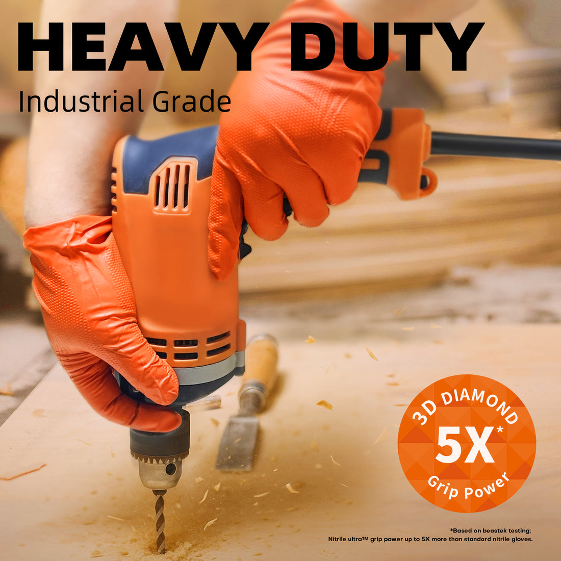 DIAMOND PLUS™ HEAVY DUTY Nitrile Gloves 8 Mil Diamond Texture Disposable Powder &amp; Latex Free For Medical Exam Orange 50 Ct