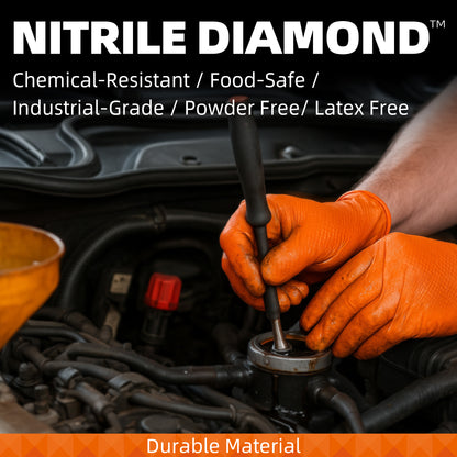 DIAMOND PLUS™ HEAVY DUTY Nitrile Gloves 8 Mil Diamond Texture Disposable Powder &amp; Latex Free For Medical Exam Orange 50 Ct