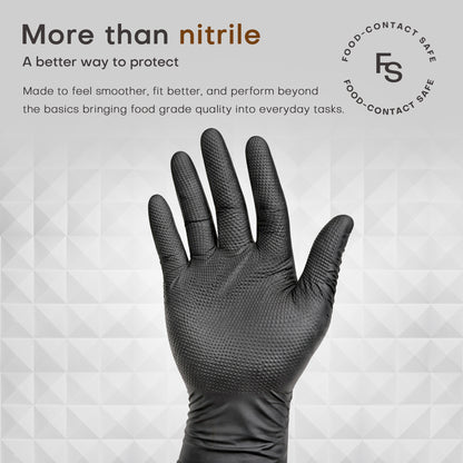 SUPER+ HEAVY DUTY Nitrile Gloves 8 Mil Diamond Texture Disposable Chemical Resistant Powder &amp;Latex Free Food Safe Black 50 Ct