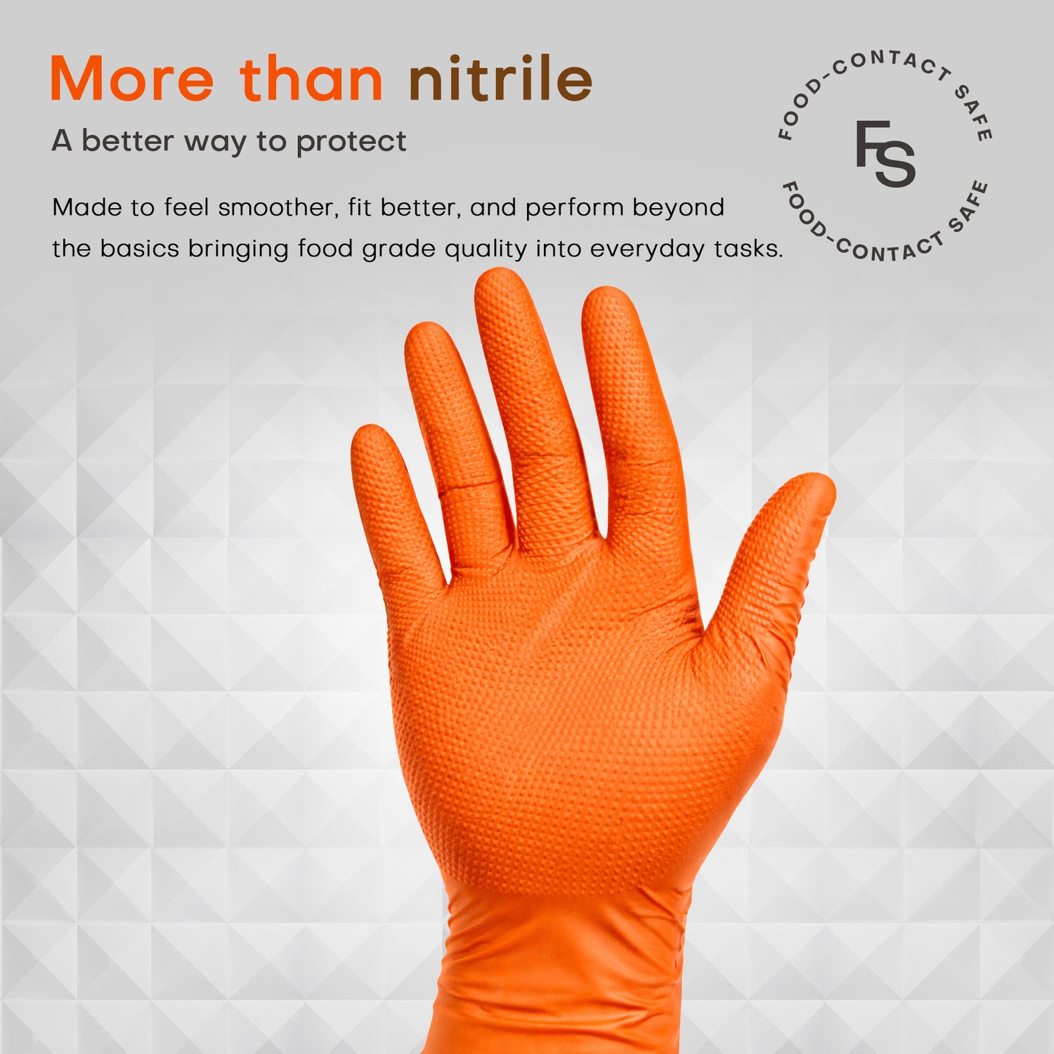 SUPER+ HEAVY DUTY Nitrile Gloves 8 Mil Diamond Texture Disposable Chemical Resistant Powder &amp;Latex Free Food Safe Orange 50Ct
