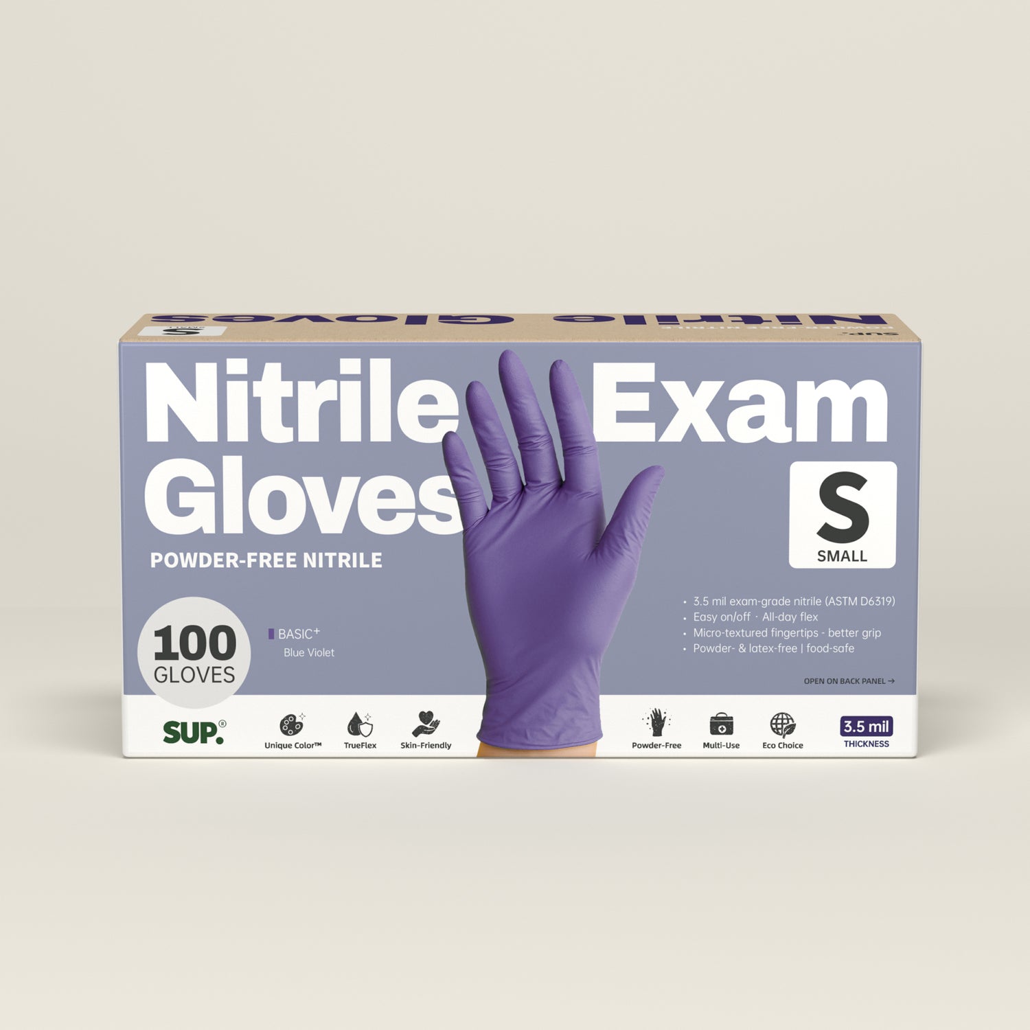 BASIC+ Nitrile Gloves, 100 Count, Powder &amp; Latex Free Medical Non-Sterile Disposable Glove, Blue Violet