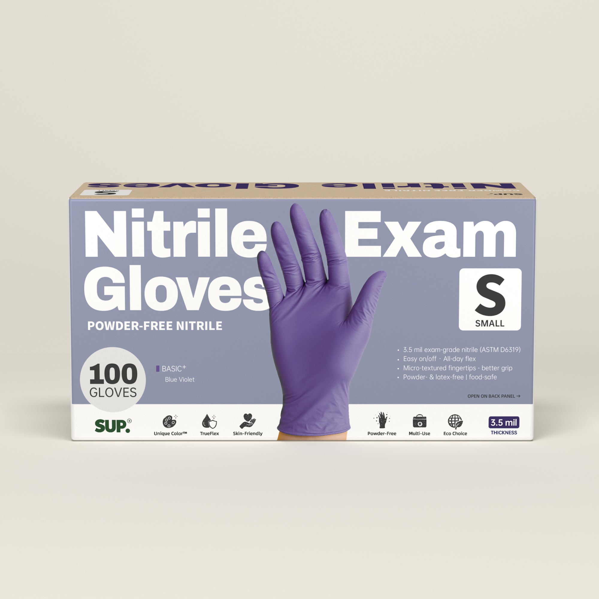 BASIC+ Nitrile Gloves, 100 Count, Powder &amp; Latex Free Medical Non-Sterile Disposable Glove, Blue Violet