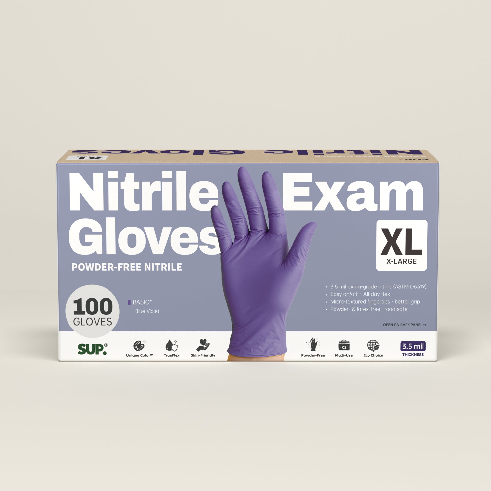BASIC+ Nitrile Gloves, 100 Count, Powder &amp; Latex Free Medical Non-Sterile Disposable Glove, Blue Violet