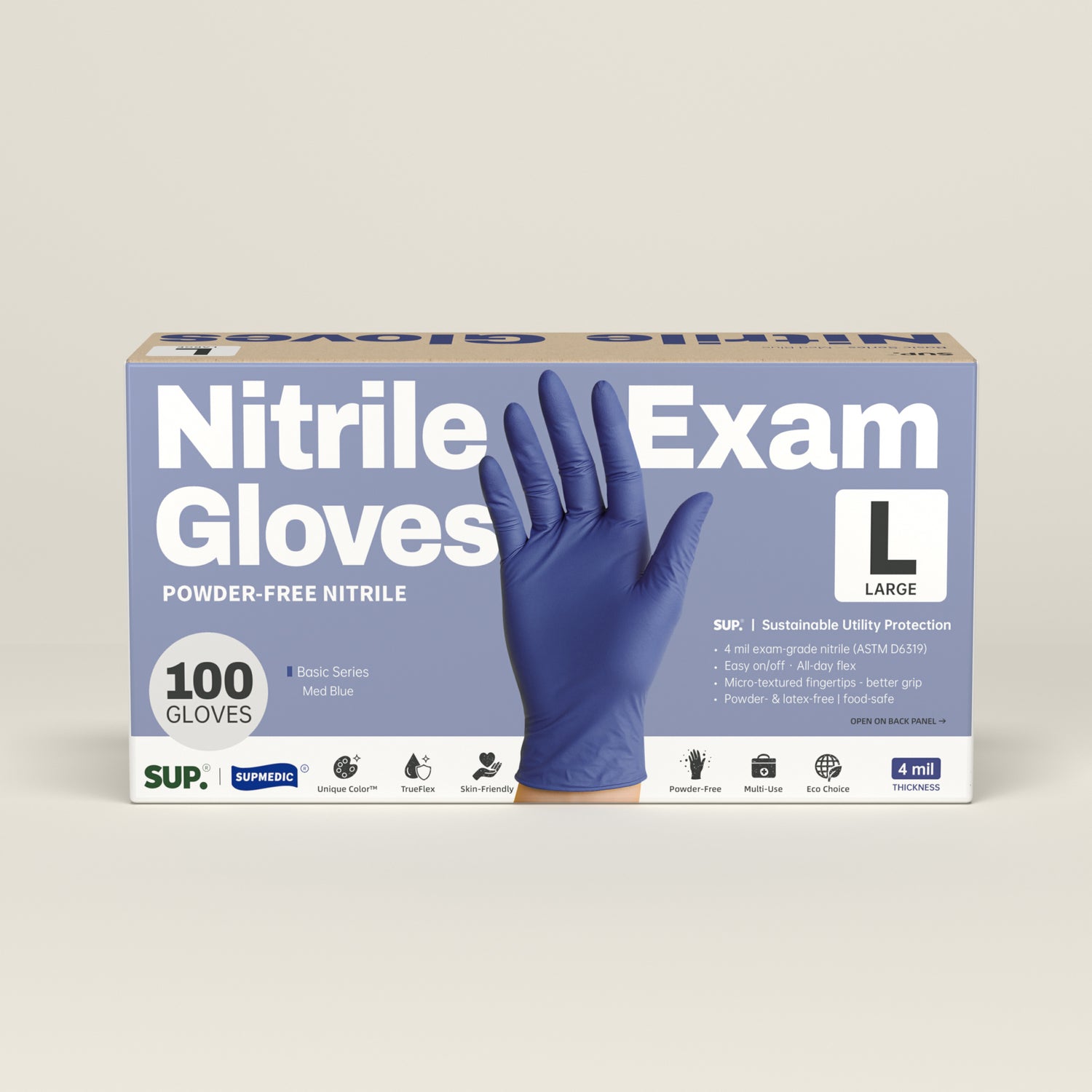 BASIC Series Nitrile Gloves, 100 Count, Powder &amp; Latex Free Medical Non-Sterile Disposable Glove, Med Blue