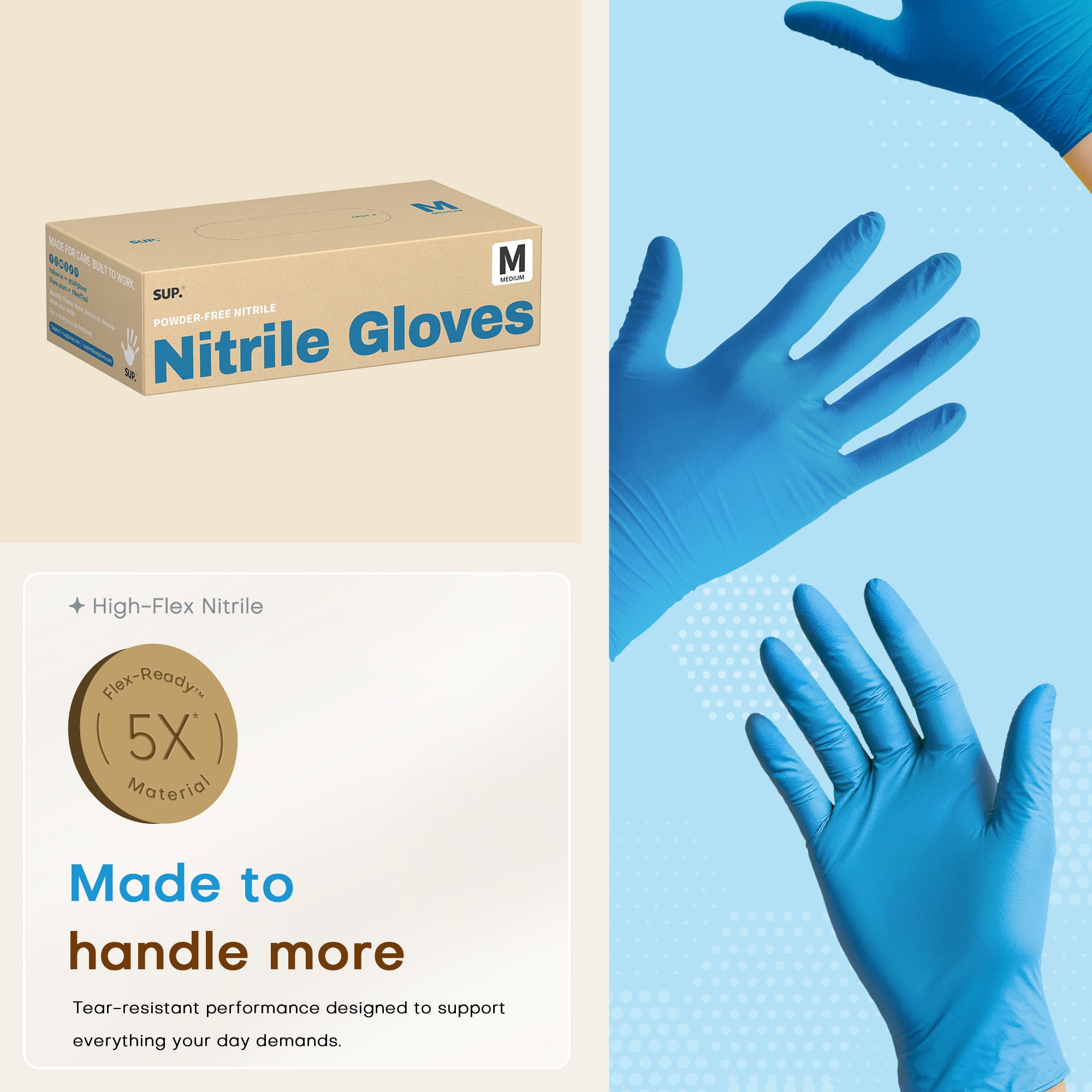 BASIC+ Nitrile Gloves, 100 Count, Powder &amp; Latex Free Medical Non-Sterile Disposable Glove, Blue